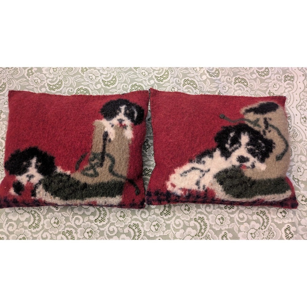 Handmade Vintage Square Wool Dog Pillows, Bespoke, Unique